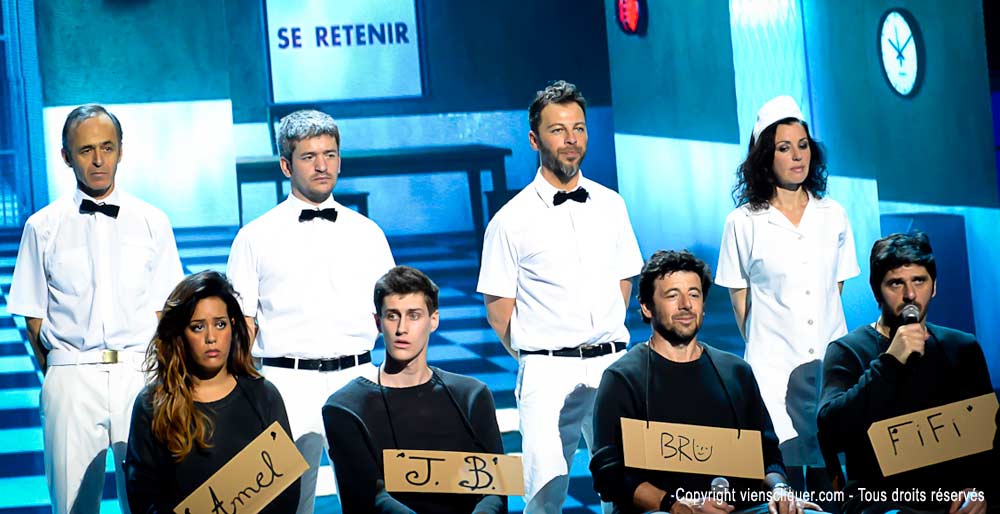 Concert enfoirés 2014 - Zenith Strasbourg - Photo groupe : goldman, Maé, Burel, Bent, Fiori